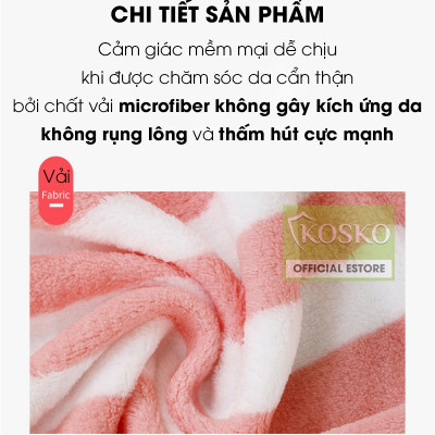 Bộ 2 khăn tắm khổ lớn microfiber KOSKO kích thước 70x140cm và 35x75cm siêu thấm hút không rụng lông