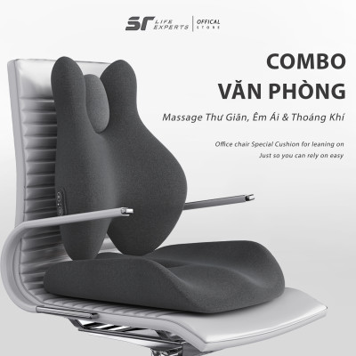 Combo Đệm Mông Và Tựa Lưng Công Thái Học Tích Hợp Massage Chườm Nóng Gối Cao Su Non Giảm Đau Cột Sống Lưng - Sairui