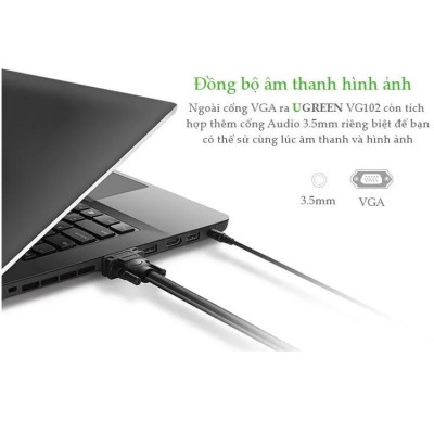 Ugreen UG11627vg102TK 3M màu Đen Cáp tín hiệu VGA hỗ trợ Audio 3.5mm - HÀNG CHÍNH HÃNG