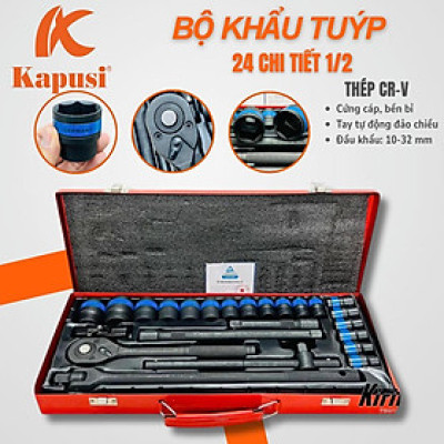 Bộ tuýp khẩu 24 món chất liệu thép CRV nhuộm đen chống gỉ cao cấp 1/2 (10-32mm) Kirito phân phối