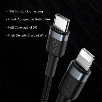 Cáp sạc nhanh iphone pd 18w Baseus cafule - dây sạc bọc dù type c to lightling cho ip ipad - hàng chính hãng