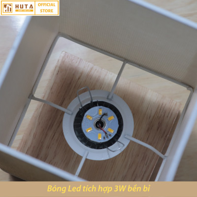 Đèn ngủ để bàn HUTA G3S Gỗ Chao Vuông Hiện Đại Decor Trang trí phòng ngủ, Đọc Sách Đầu Giường, Đầu Cắm USB, Đèn Vàng Bóng LED Tiết Kiệm Điện