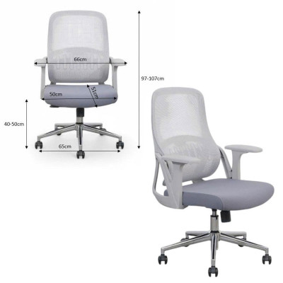 Ghế làm việc dành cho nhân viên màu xám CE4561-2M Nội thất Capta Lưng lưới nệm vải màu xám chân xoay thép mạ chrome nâng hạ gật gù Offical Chair HCM