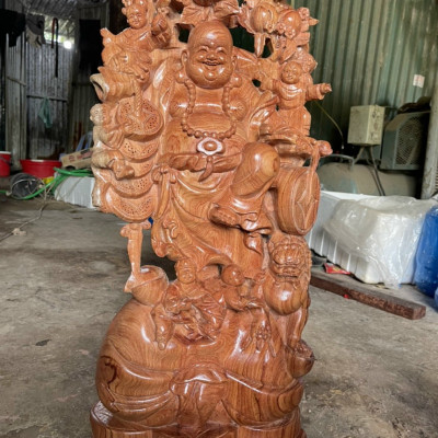 Tượng phật di lặc ngũ phúc bằng gỗ hương đá kt 60×25×16cm