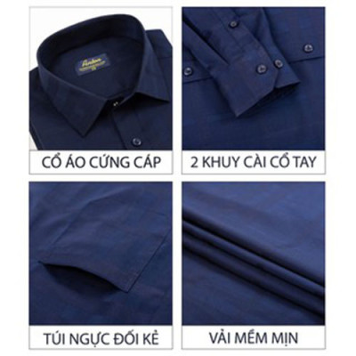Áo Sơ Mi Nam Công Sở Trung Niên Dài Tay Thương Hiệu Anton Xanh Tím Than Họa Tiết Kẻ Caro Chìm – XAT201