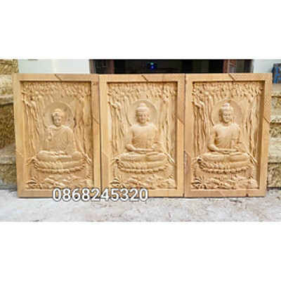 Tranh phật thích ca và phật adi đà bằng gỗ ngọc am thơm nức kt 44×65×4.5cm 
