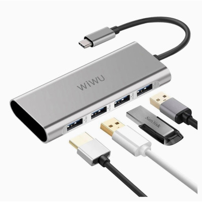 Hub WiWu Alpha 4 in 1 A440 Cổng phụ Biến Một USB-C Chuyển Vào Bốn Cổng USB 3.0, Thiết Kế Mỏng Nhẹ - Hàng Chính Hãng