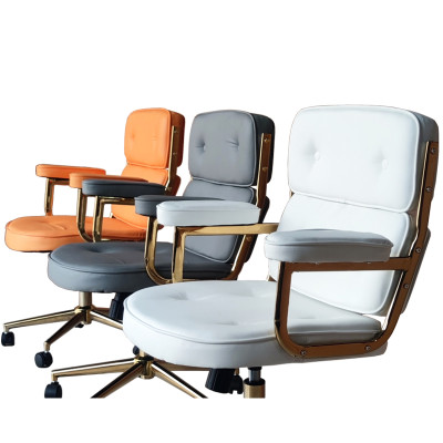 Ghế xoay học bài điều chỉnh nệm bọc PU màu trắng CE1027-P Nội thất Capta Ghế nhân viên quầy tiếp tân lưng trung nệm bọc da PU màu trắng cao cấp khung và lưng ghế thép mạ màu vàng Gold bóng tại HCM