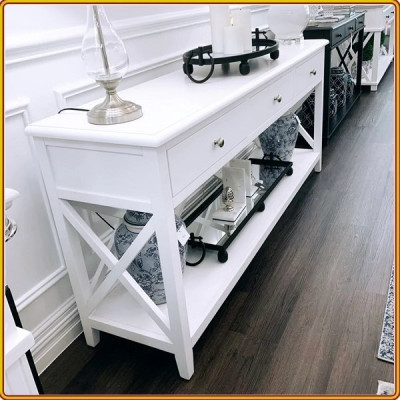 Bàn trang trí Tundo 176 x 42 x 78 cm màu trắng