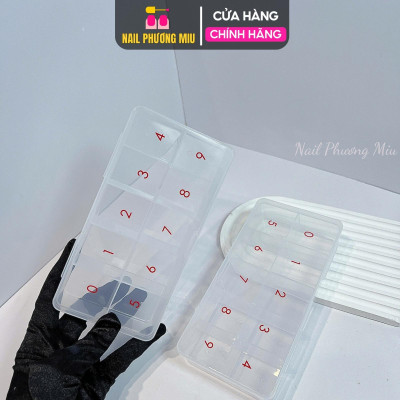 Hộp Đựng Móng 10 Ô Ngăn Số 0-9 Bằng Nhựa Cao Cấp, Màu Trắng Trong Làm Nail Tiện Dụng Cho Thợ Làm Nail, Chứa Đến 500 Móng, Charm, Đá, Chống Bụi
