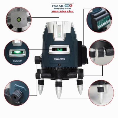 Máy cân mực laser WORKFIX WF-LS686, 5 tia xanh bóng LED siêu sáng, Phím cảm ứng