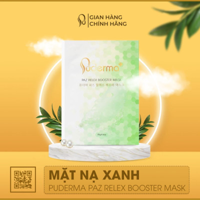 Combo tái tạo và phục hồi da hư tổn:1 hộp mặt nạ xanh Puderma Paz Relex Booster Mask và 3 tế bào gốc đỏ BIO-S