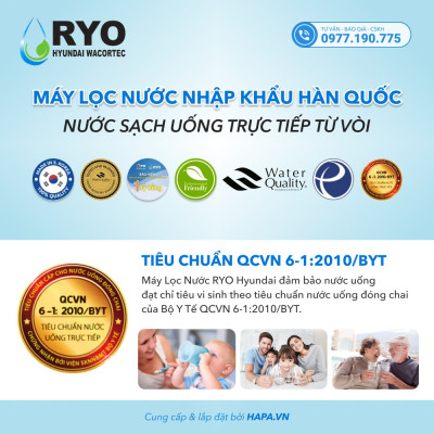 Máy Lọc Nước RYO Hyundai RP903 Chuẩn Nước Uống Trực Tiếp, Công Nghệ RO 5 Cấp Lọc - Hàng Chính Hãng, Nhập Khẩu Hàn Quốc