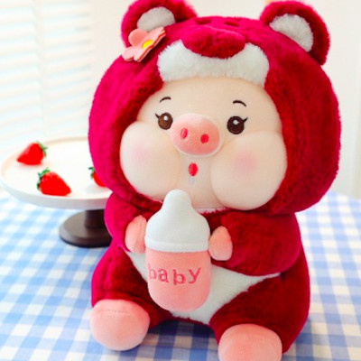 Thú nhồi bông heo ôm bình sữa cosplay lotso- Size từ 35cm đến 55cm - Quà tặng heo ôm bình sữa cosplay lotso nhồi bông dễ thương - Gối ôm mềm mịn cho bé
