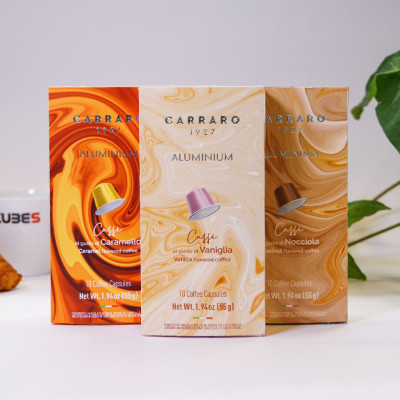Cà phê viên nén Carraro – Rich Flavor Blend - Nhập khẩu từ Ý - Tương thích máy capsule Nespresso (including Caramel, Hazelnut, Vanilla)