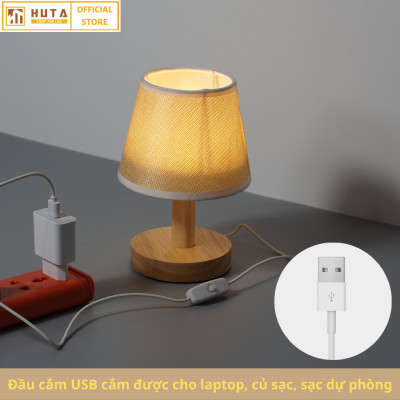 Đèn Ngủ Để Bàn Gỗ HUTA G9 Mini Phong Cách Vintage, Đầu Cắm USB, Decor Trang Trí Phòng Ngủ, Đầu Giường, Dải Led Ánh Sáng Vàng