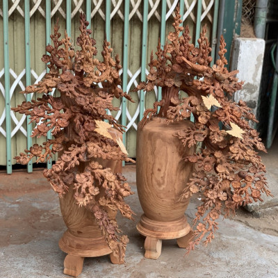 2 bình hoa mai lan phú quý phong thủy bằng gỗ hương kt cao 98×55×50cm đẹp long lanh 