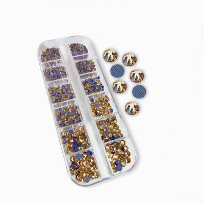 Khay Đá Chân Lưới Keo Mix Size YHB 12 Ngăn, Đính Móng Cao Cấp 1440 Viên, Đá Pha Lê Sáng Lâu, Bám Chắc Làm Nail Màu Trắng AB, Vàng Trà Nữ