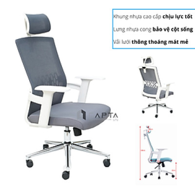 Ghế văn phòng khung nhựa trắng bảo vệ cột sống Ghế làm việc có bánh xe lưng nệm lưới tay nhựa chữ T CM4508-M
