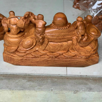 Tượng phật di lặc ngũ phúc bằng gỗ hương liền khối kt 50×28×26cm