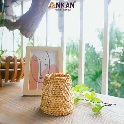 Cốc Mây Tre Đan Thủ Công Đa Năng - Đựng Bút, Cắm Hoa, Trang Trí Bàn Làm Việc - Phong Cách Vintage