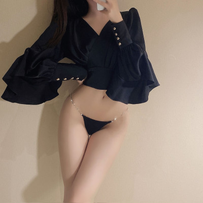 Quần lót co giãn phối dây xích kim loại phong cách Hàn Quốc quyến rũ thời trang cho nữ