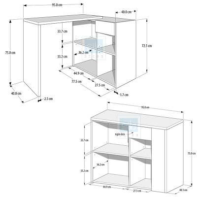 Bàn Làm Việc, Học Tập Chữ L Kết Hợp Tủ Gỗ Xoay Xếp Gọn SIB Decor BLV76