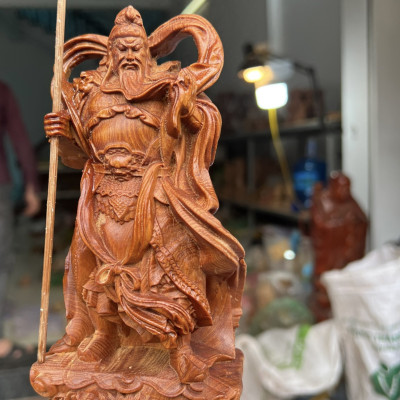 Tượng quan công gỗ hương đá kt cao 20×9×6cm 