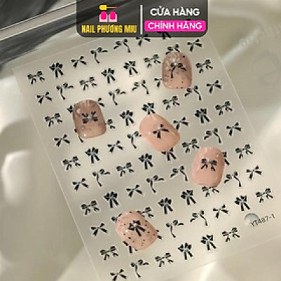 Sticker Nơ Đen 3D Mix Kiểu Lụa Nổi SJY1095 Siêu Hot Trang Trí Móng Siêu Xinh Làm Nail dán Phong Cách Hàn Quốc Nữ Women