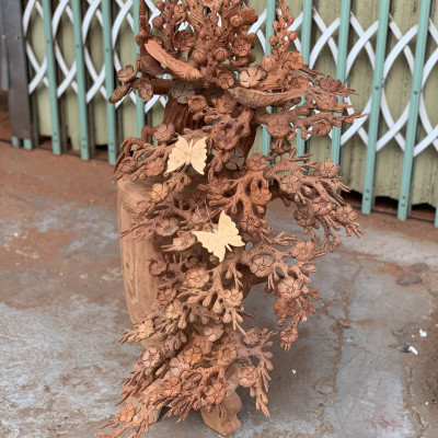 1 bình hoa mai lan dáng huyền phong thủy cầu tài lộc bằng gỗ hương kt 98×55×50cm 