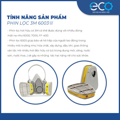 Phin lọc than hoạt tính 3M 6003 lọc hơi hữu cơ và khí axit, phun thuốc, phun sơn, lọc mùi dùng cho mặt nạ phòng độc 3M