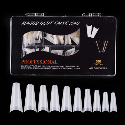 Móng Típ Nối Móng Giả Siêu Dài, 500pcs, Nhựa ABS An Toàn, 2 Màu Trong Và Đục Tự Nhiên, Phom Nhọn Và Thang Làm Nail