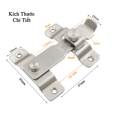 Chốt Khóa Cài Cửa Loại Cao Cấp KUNBE Dày Dặn, Có Chốt Cố Định Thanh Gạt An Toàn Chắc Chắn