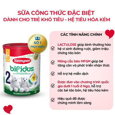 Combo 4 Sữa bột công thức Semper Bifidus số 2 400g/hộp