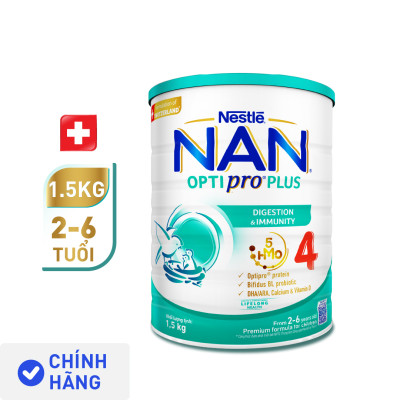 Sữa bột Nestlé NAN OPTIPRO PLUS 4 1500g/lon với 5HMO Giúp tiêu hóa tốt