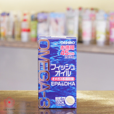 Viên Uống Dầu Cá Fish Oil Bổ Mắt, Bổ Não, Hỗ Trợ Tim Mạch Omega 3 Orihiro 180 Viên Nhật Bản