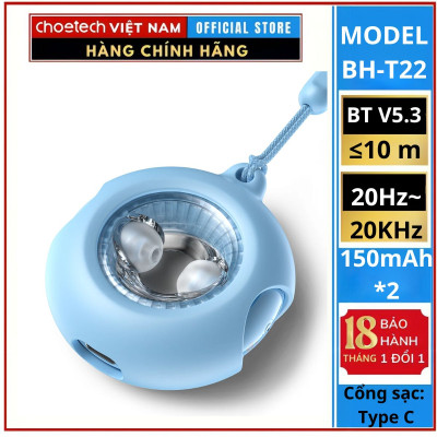 Tai nghe Choetech BH-T22 Bluetooth True Wireless có đèn và kèm dây đeo (Hàng chính hãng)