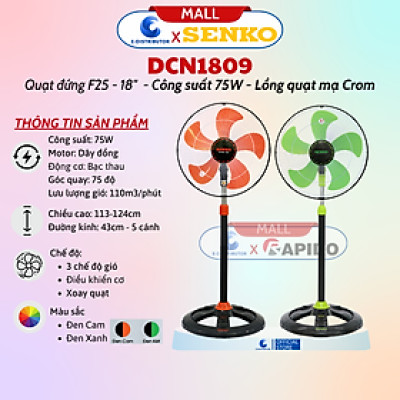 Quạt Đứng Công Nghiệp Senko DCN1809 - Lồng Quạt Mạ Crom - Hàng Chính Hãng - Bảo Hành 24 Tháng