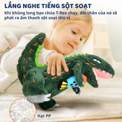 Gấu bông, thú nhồi bông khủng long T-rex xanh cao cấp Mideer Stuffed Animal