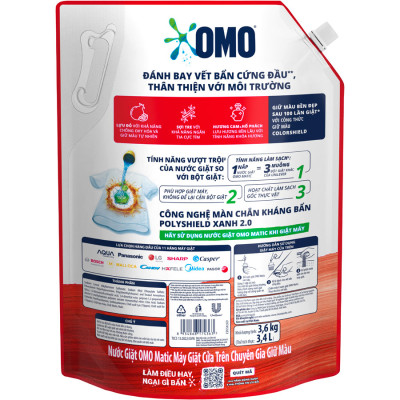 Túi Nước giặt OMO Matic Cửa Trên Hương Cam & Hổ phách Chuyên Gia Giữ Màu 3.6KG