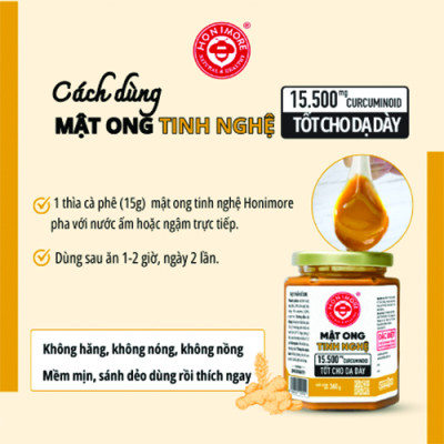 Mật ong tinh nghệ Honimore 15500mg Curcuminoid loại đặc biệt | Dành cho người dạ dày | Tăng cường miễn dịch | 360g