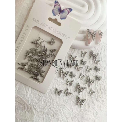 Set 50 Charm Bướm Nơ Kim Loại Đính Móng Hàn Quốc Làm Nail, Charm Nơ Mix Bướm Màu Bạc Trắng Gắn Móng Siêu Đáng Yêu Nữ Women