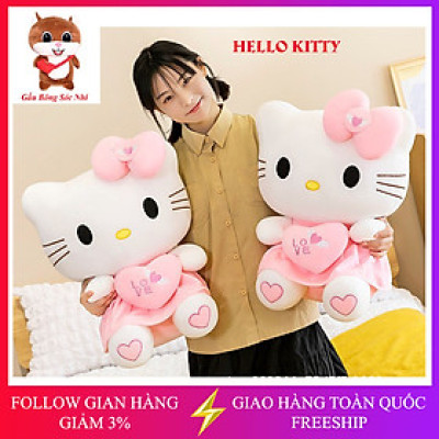 Gấu bông mèo Kitty ôm tim hàng nhập khẩu cao cấp