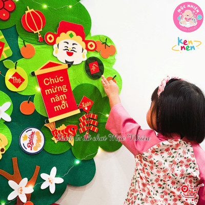 Cây quất Tết bằng vải dạ vải nỉ trang trí Tết 2025 (tặng kèm đèn led 3 mét)