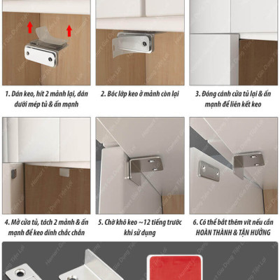 Nam Châm Gắn Cửa Tủ Chữ L Chốt Khoá Ngăn Kéo Hút Cố Định Mạnh Mẽ Kèm Keo Dán Siêu Dính Tiện Lợi