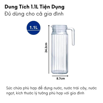 Bình đựng nước thủy tinh Luminarc Quadro G2666, dung tích 1.1L, dùng máy rửa bát | Hàng chính hãng