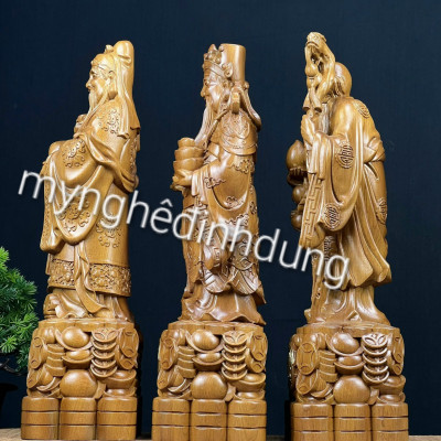 Bộ tượng phật tam đa phúc lộc bằng gỗ bách xanh thơm nức kt cao 40×12×10cm 