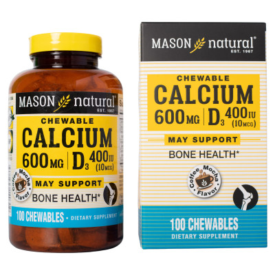 Calcium 600mg + D3 Mason Natural 100 viên - Viên nhai bổ sung canxi