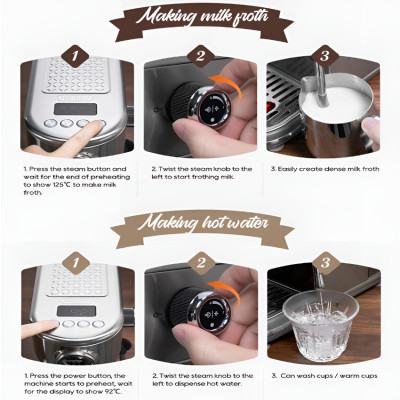 Máy pha cà phê bán tự động Espresso, Cappuccino, Latte thương hiệu HiBREW H10B cao cấp - Hàng Chính Hãng