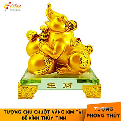 Tượng chú chuột vàng đế kính thủy tinh cao cấp - Tượng Kim Tý Chiêu Tài - Hàng Nhập Khẩu